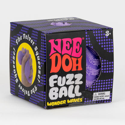 NeeDoh Fuzz Ball Wonder Waves - Purple, angled front view of retail packaging.