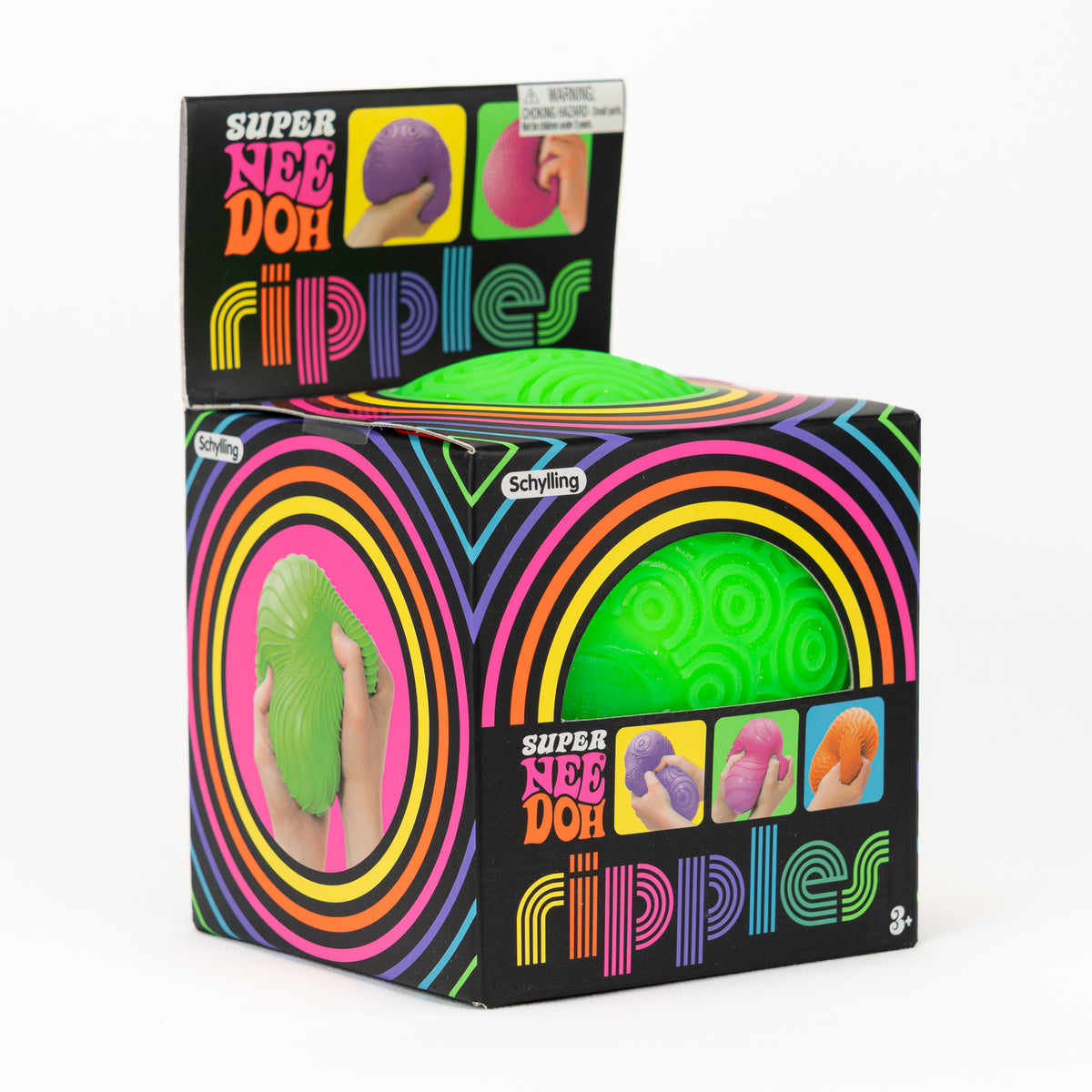 NeeDoh Super Ripples XL - Green, angled front view of retail packaging.