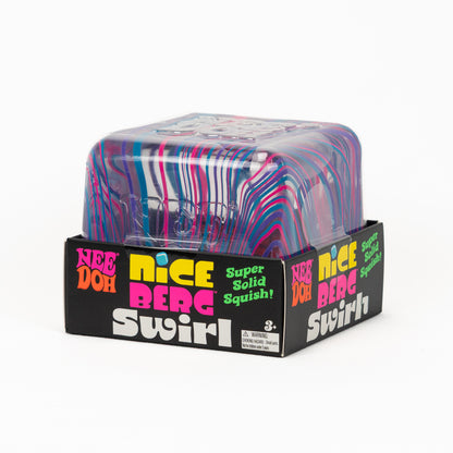 NeeDoh Nice Berg Swirl - Purple/Pink/Blue, angled rear view of retail packaging.