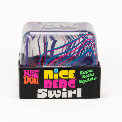 NeeDoh Nice Berg Swirl, side panel of retail packaging.