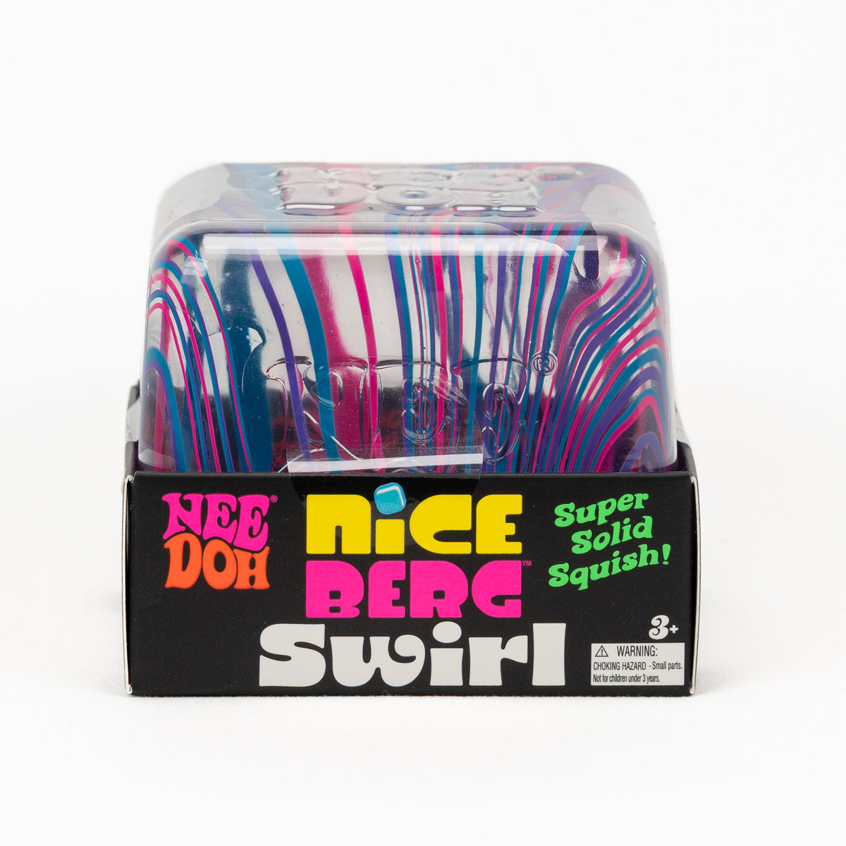 NeeDoh Nice Berg Swirl, opposite side panel of retail packaging.