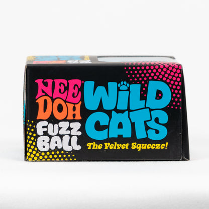 NeeDoh Fuzz Ball Wild Cats, side of retail packaging.