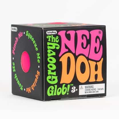 NeeDoh Groovy Glob Classic - Pink, angled front view of retail packaging.