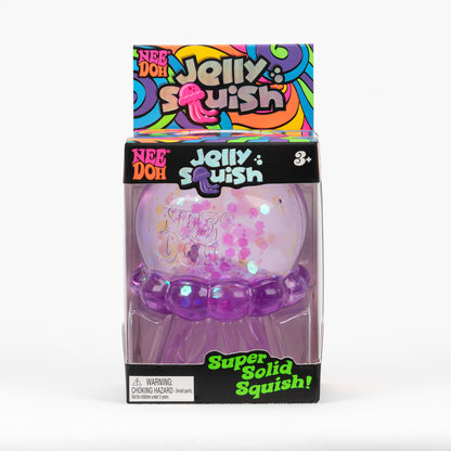 NeeDoh Jelly Squish Jellyfish - Purple, front of retail packaging.