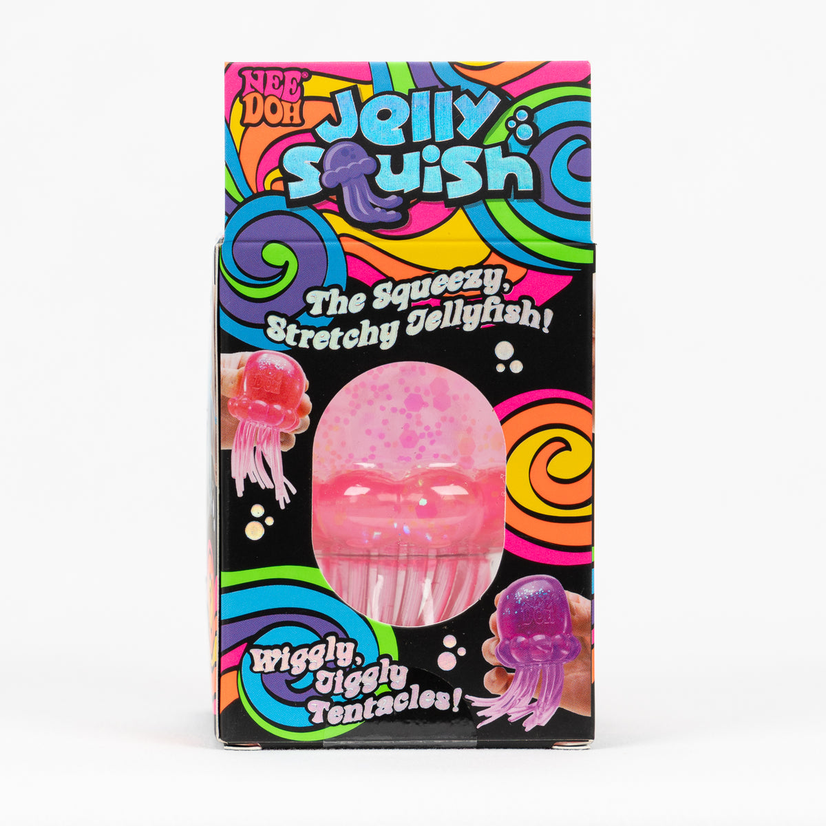 NeeDoh Jelly Squish Jellyfish, back panel with package artwork.