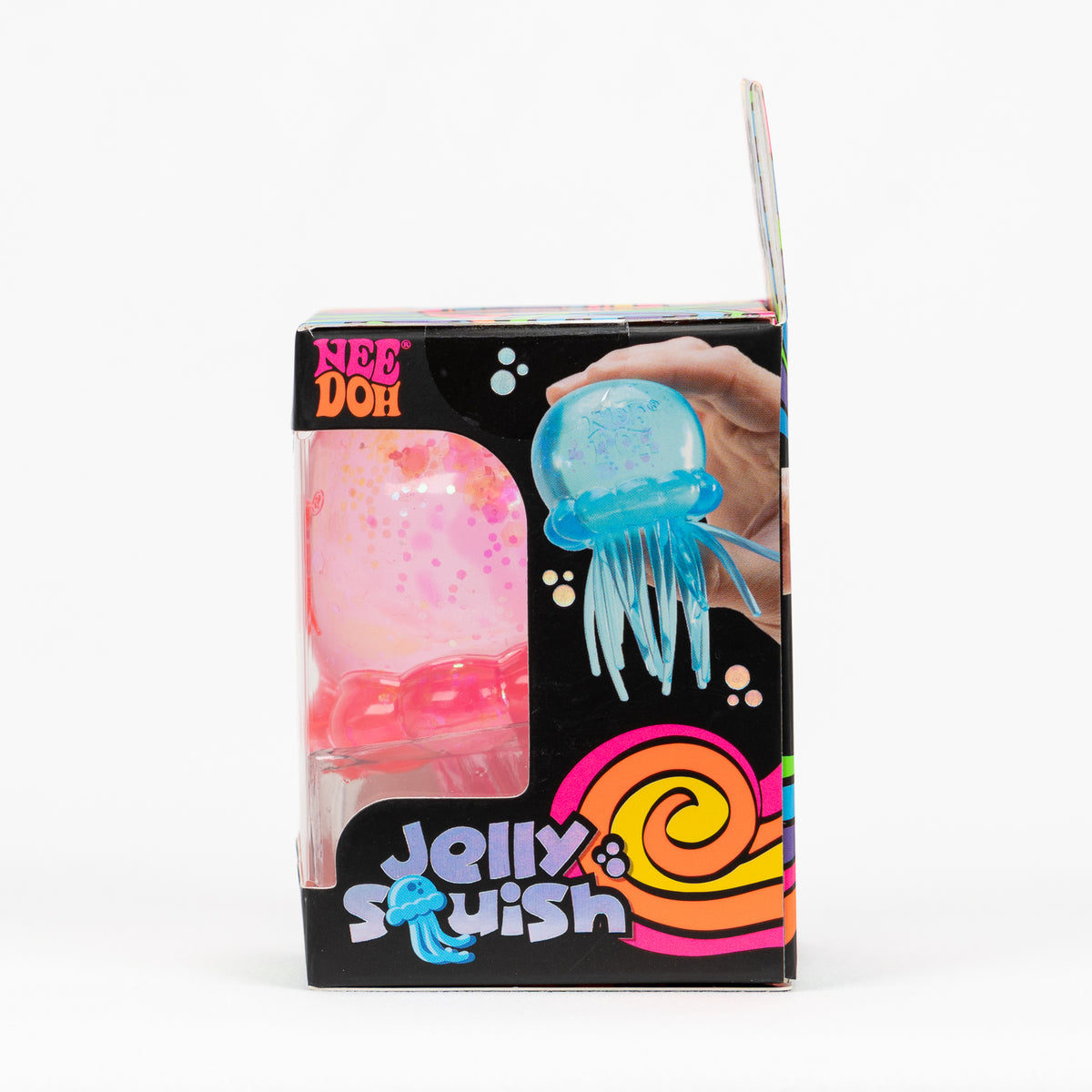 NeeDoh Jelly Squish Jellyfish, opposite side panel of retail packaging.