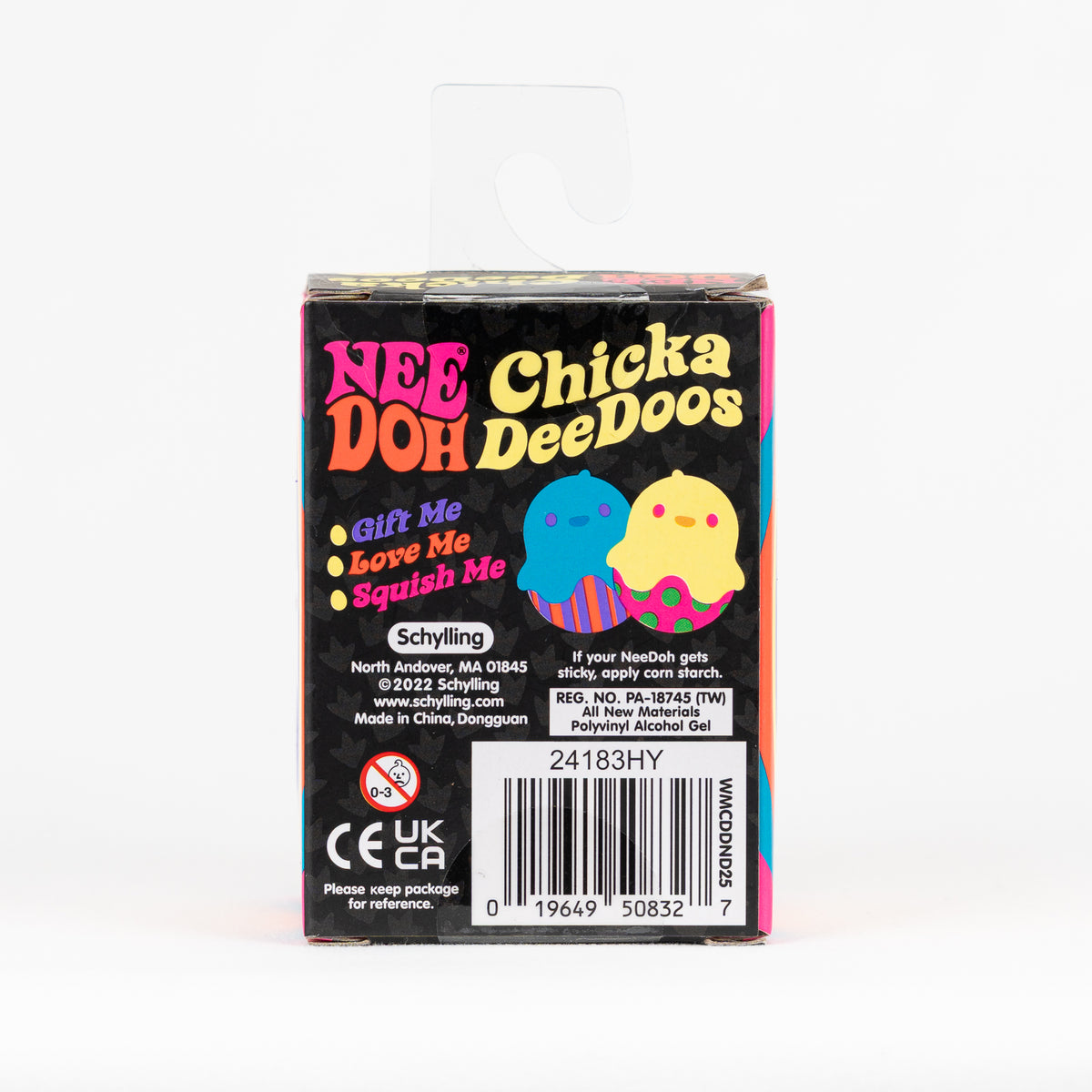 NeeDoh Chicka DeeDoos, back panel with product information.