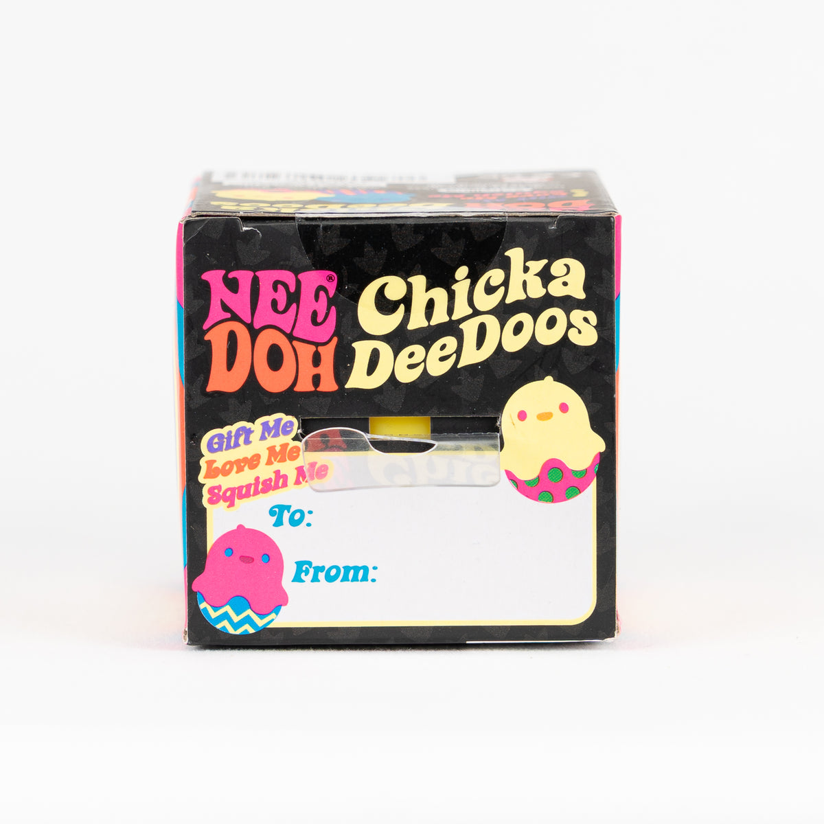 NeeDoh Chicka DeeDoos, gift label on retail packaging.