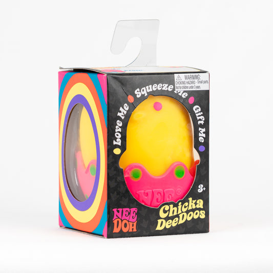 Chicka DeeDoos - Yellow Chick / Pink Egg — product and retail packaging; assortment example, color/style supplied based on availability