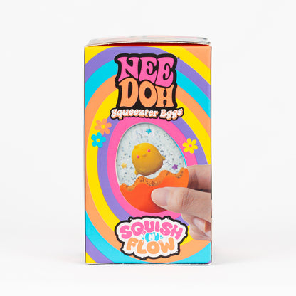 NeeDoh Squeezter Eggs, side panel with package artwork.