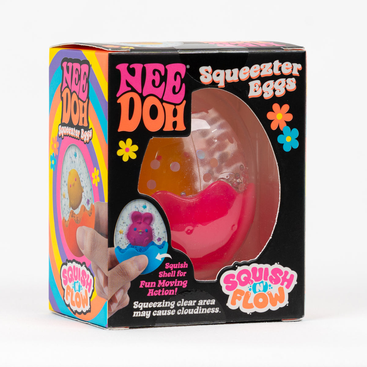 Squeezter Eggs - Pink Shell / Yellow Chick — product and retail packaging; assortment example, color/style supplied based on availability