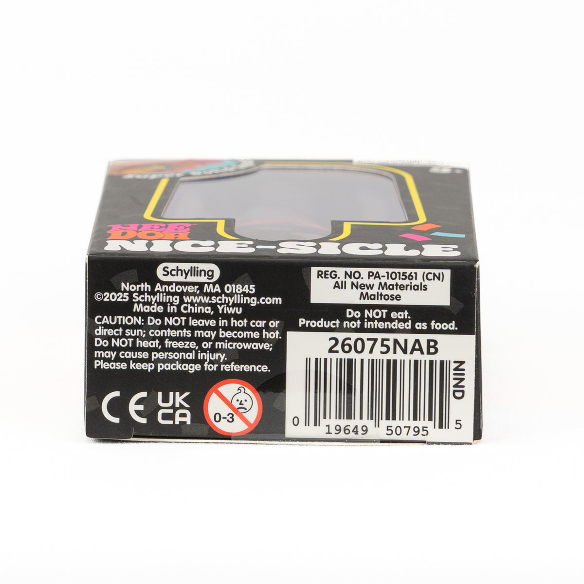 NeeDoh Nice-Sicle packaging label with product, safety and care information.