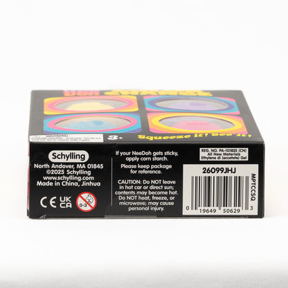Teenie NeeDoh Color Change 4-Pack packaging label with safety and product information.