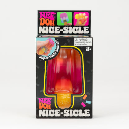 Orange and pink NeeDoh Nice-Sicle in its original retail packaging, front view.